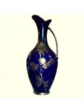 12" Vintage Royal Bavaria KPM Germany Hand Painted Cobalt Blue & Gold Vase